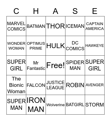 CHASE 1ST BDAY BINGO Card