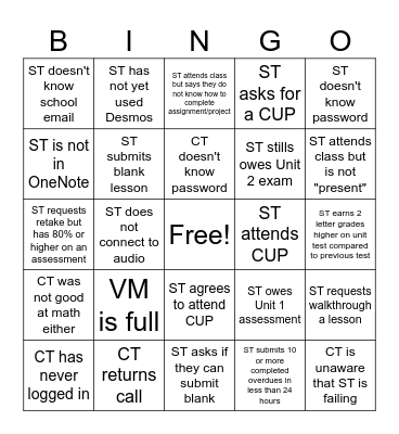 A1 Phone Call Bingo Card