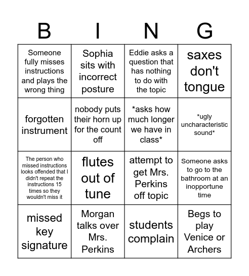 Woodwind Bingo Card