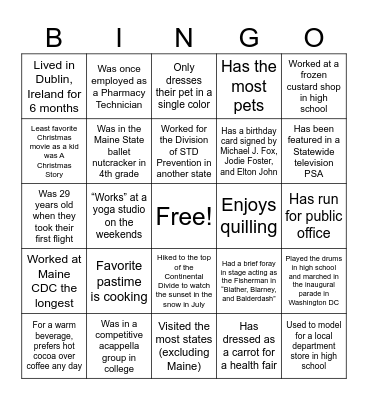 Fun Facts Bingo Card