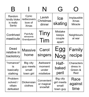 Shitmas Movie Bingo Card