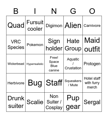 Midwest FurFest Suit Bingo Card