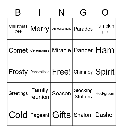 Holiday Bingo! Bingo Card