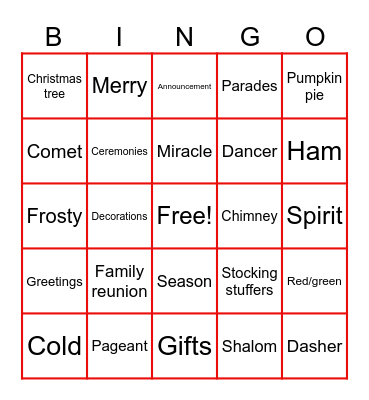 Holiday Bingo! Bingo Card