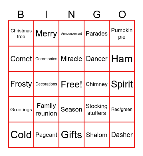 Holiday Bingo! Bingo Card