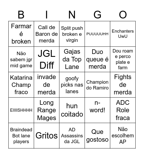 Miguel League Bingo Card