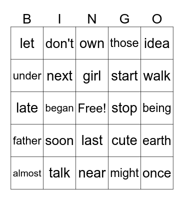 Sight Words (3rd) Bingo Card