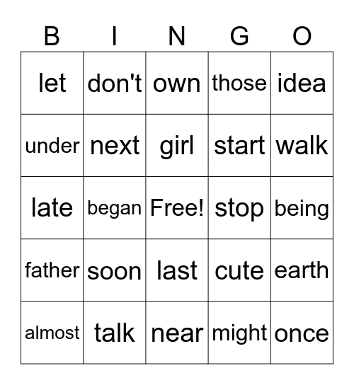 Sight Words (3rd) Bingo Card