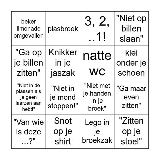 Kleuterjuffenbingo Card