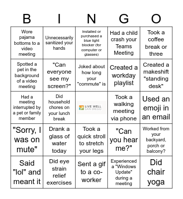 Remote Worker Bingo Card