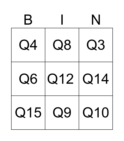 Quingo Bingo Card