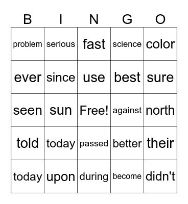 Sight words (4th) Bingo Card