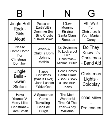 Heart Christmas Song Bingo Card