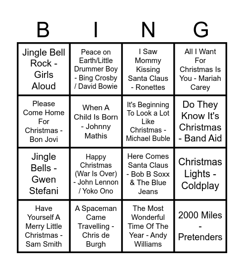 Heart Christmas Song Bingo Card