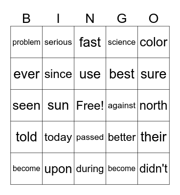 Sight words (4th) Bingo Card