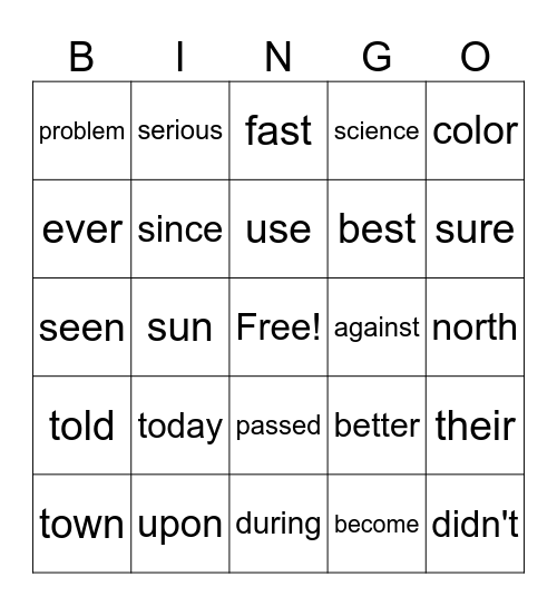 Sight words (4th) Bingo Card