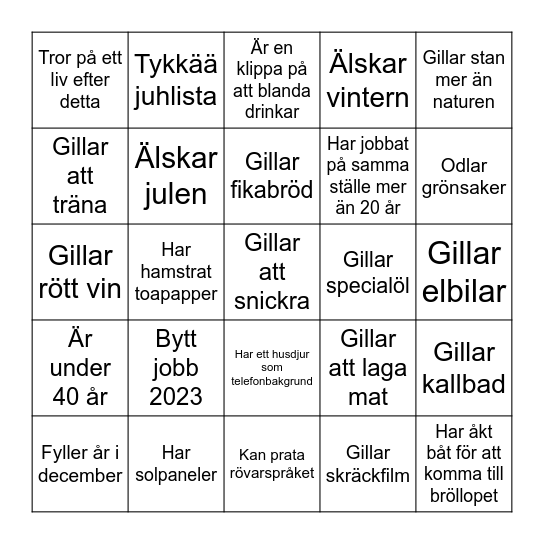 Mingelbingo - hitta någon som... Bingo Card