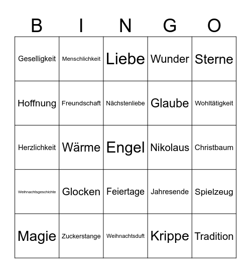Weihnachsbingo Card