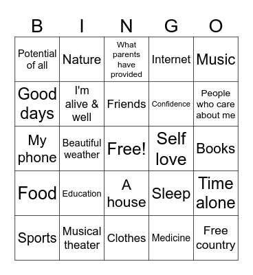 Gratitude Bingo! Bingo Card