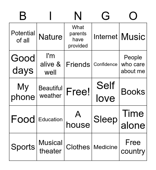 Gratitude Bingo! Bingo Card