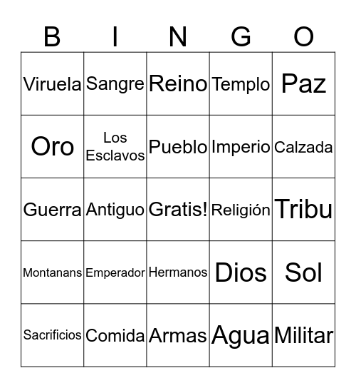 The Incas Bingo Card