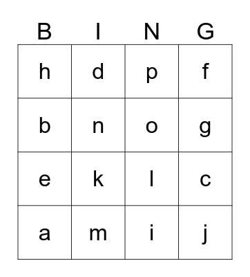 Matching Letters Bingo Card