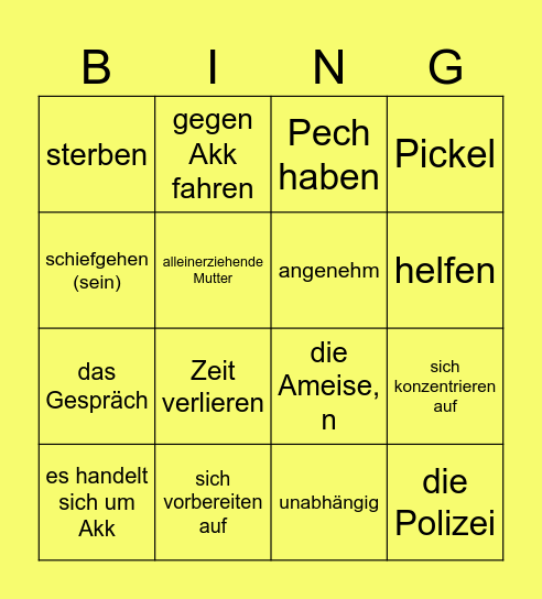 ein Unglücksfall mit Happy End Bingo Card