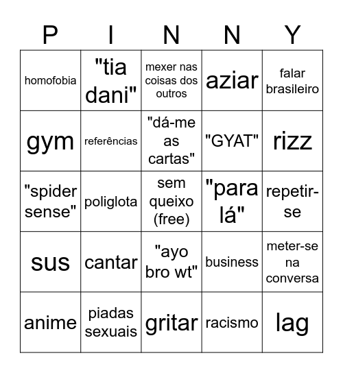 PINNY BINGO Card