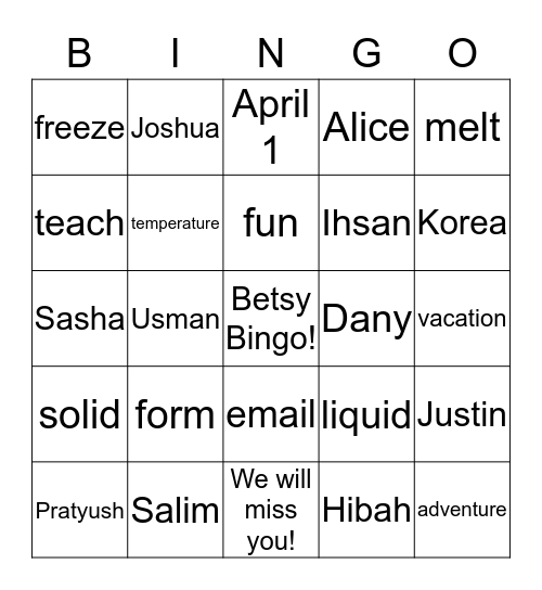Betsy Bingo! Bingo Card