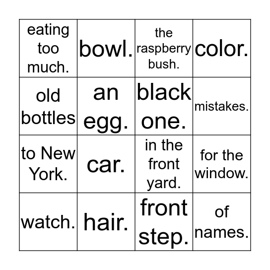 r/l  Bingo Card