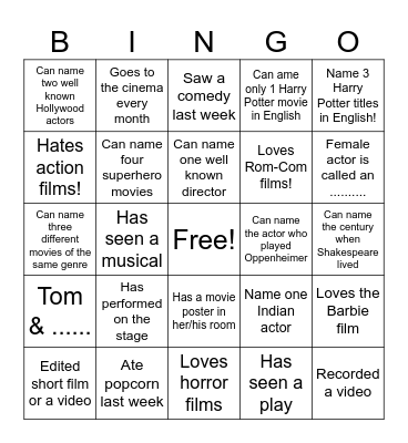 film class Bingo Card