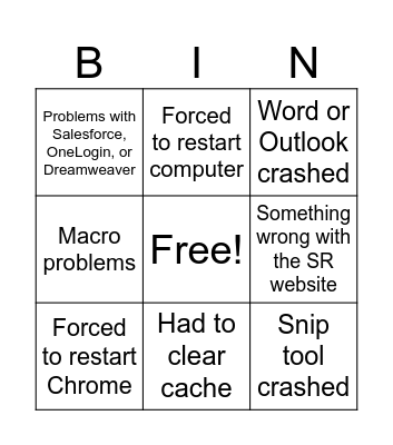 Tech Problems Bingo Card