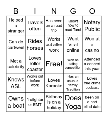 Get to know your Co-worker Bingo Card