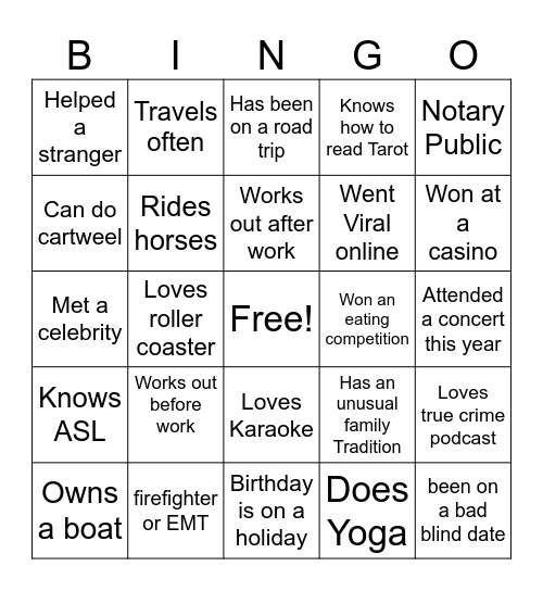 Get to know your Co-worker Bingo Card