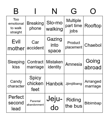 KDrama Bingo Card