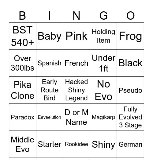 Surprise Trade Bingo Card