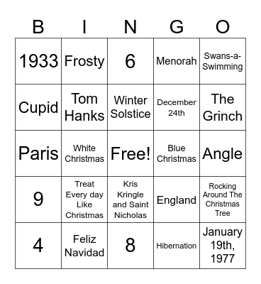 NHS Winter Bingo Card