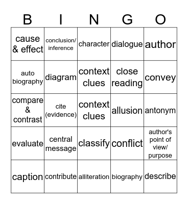 Fourth Grade Reading Bingo Card