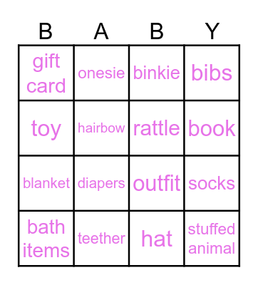 MISS KING BABY SHOWER BINGO Card