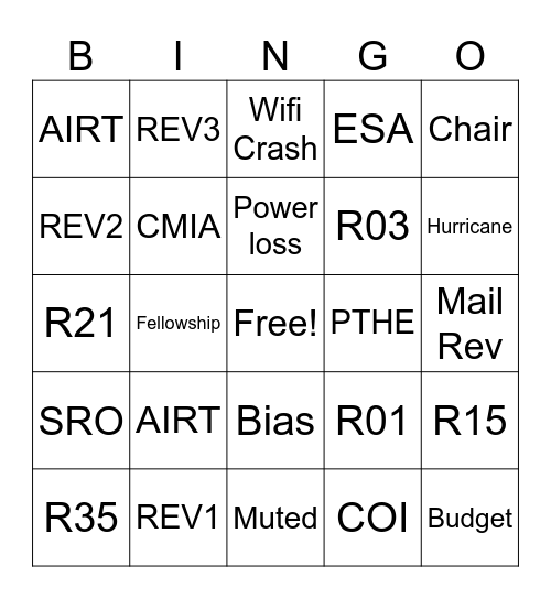 Study Section Bingo Card