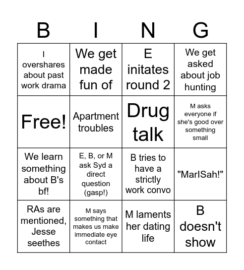 Thursday Bingo Card