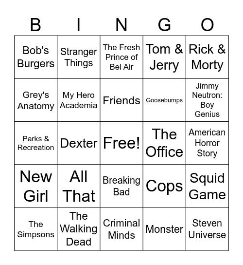 TV Intros Bingo Card