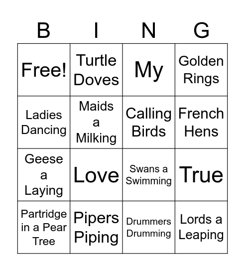 The Twelve Days Bingo Card