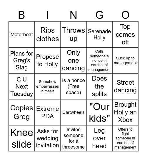 Mike's Embaressment Bingo Card