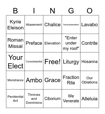 Catholic Mass Vocabulary Bingo Card