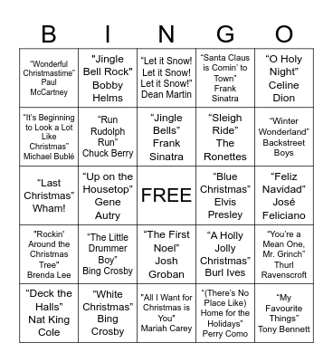 Christmas Musical Bingo! Bingo Card