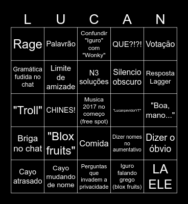 Lucan Live Bingo Card