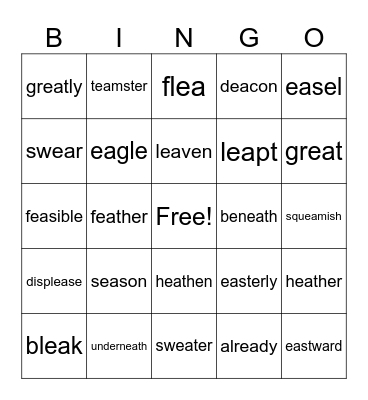 ea words Bingo Card