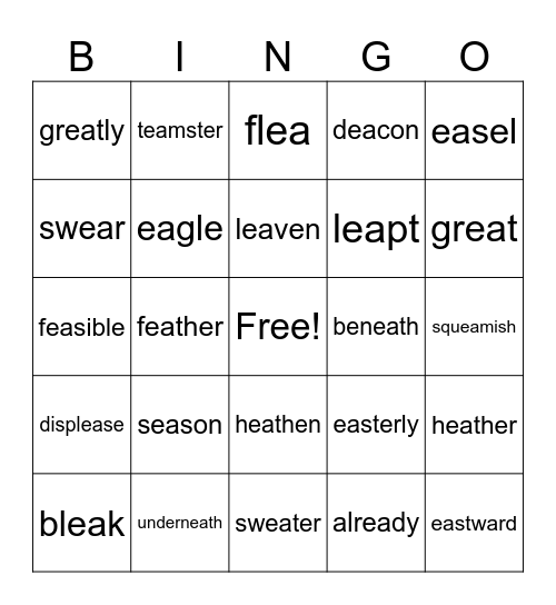 ea words Bingo Card