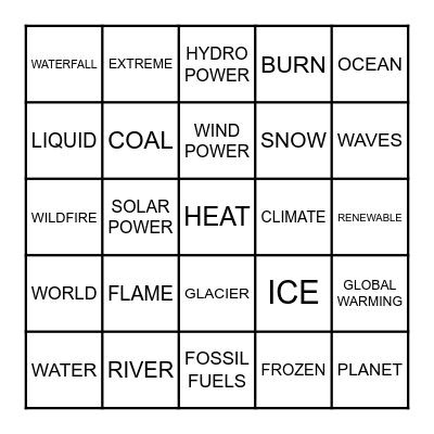 WATER, FIRE & CLIMATE CHANGE BINGO Card